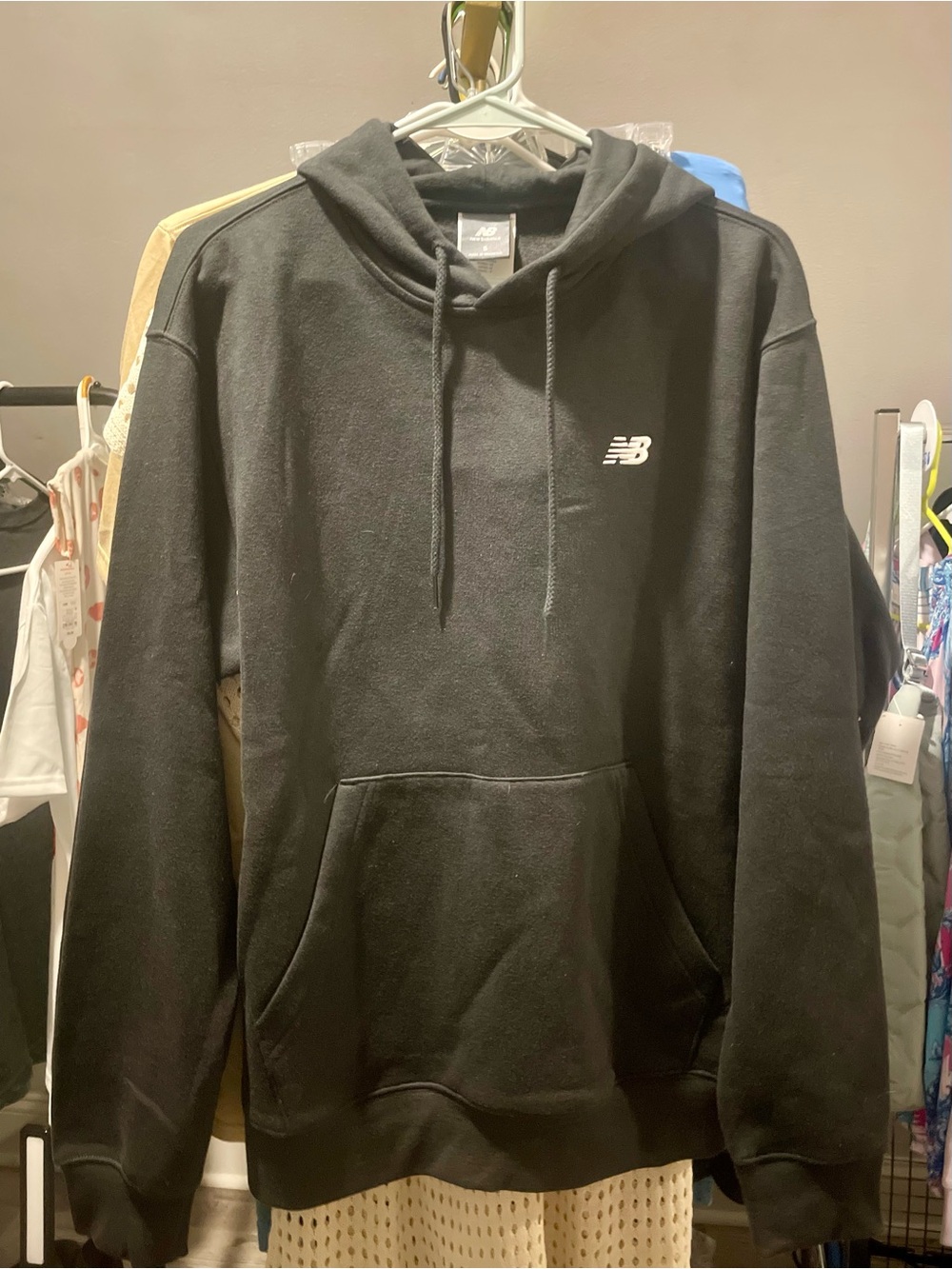 New Balance Black Pullover Hoodie with Chest Logo Small NWT!